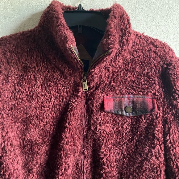 Pendleton Ladies' Fuzzy Sherpa Zip Burgundy Preppy Dark Academia Jacket M - Picture 11 of 16